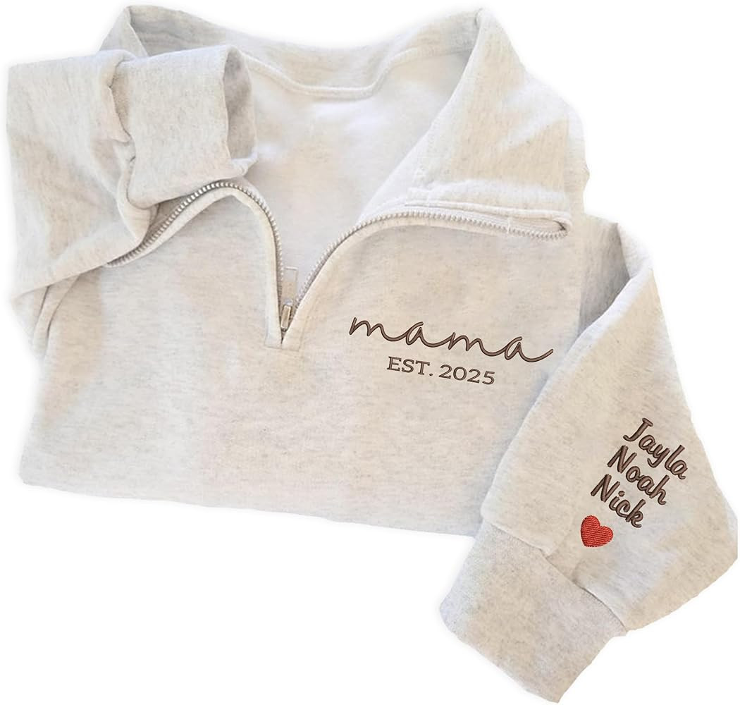 NAZENTI-Custom Mama Embroidered Sweatshirt Kids Names-Personalized Gifts For New Mom, Mommy Birth... | Amazon (US)