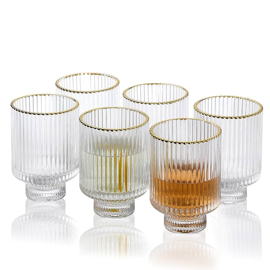 G Meridian Tumbler Glasses set of 6, 11.5 oz Clear with Gold Rim Durable Drinking Highball Cup fo... | Amazon (US)
