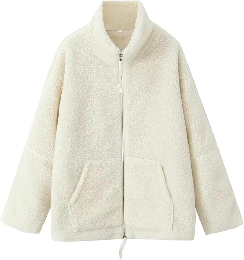 NATHGAM Women's Oversized Wool Blend Jackets Long Sleeve Stand Collar Zipper Casual Bomber Jacket... | Amazon (US)