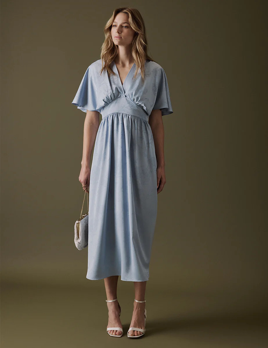 Soft Blue V Neck Midi Lorelai Dress | Nobody's Child