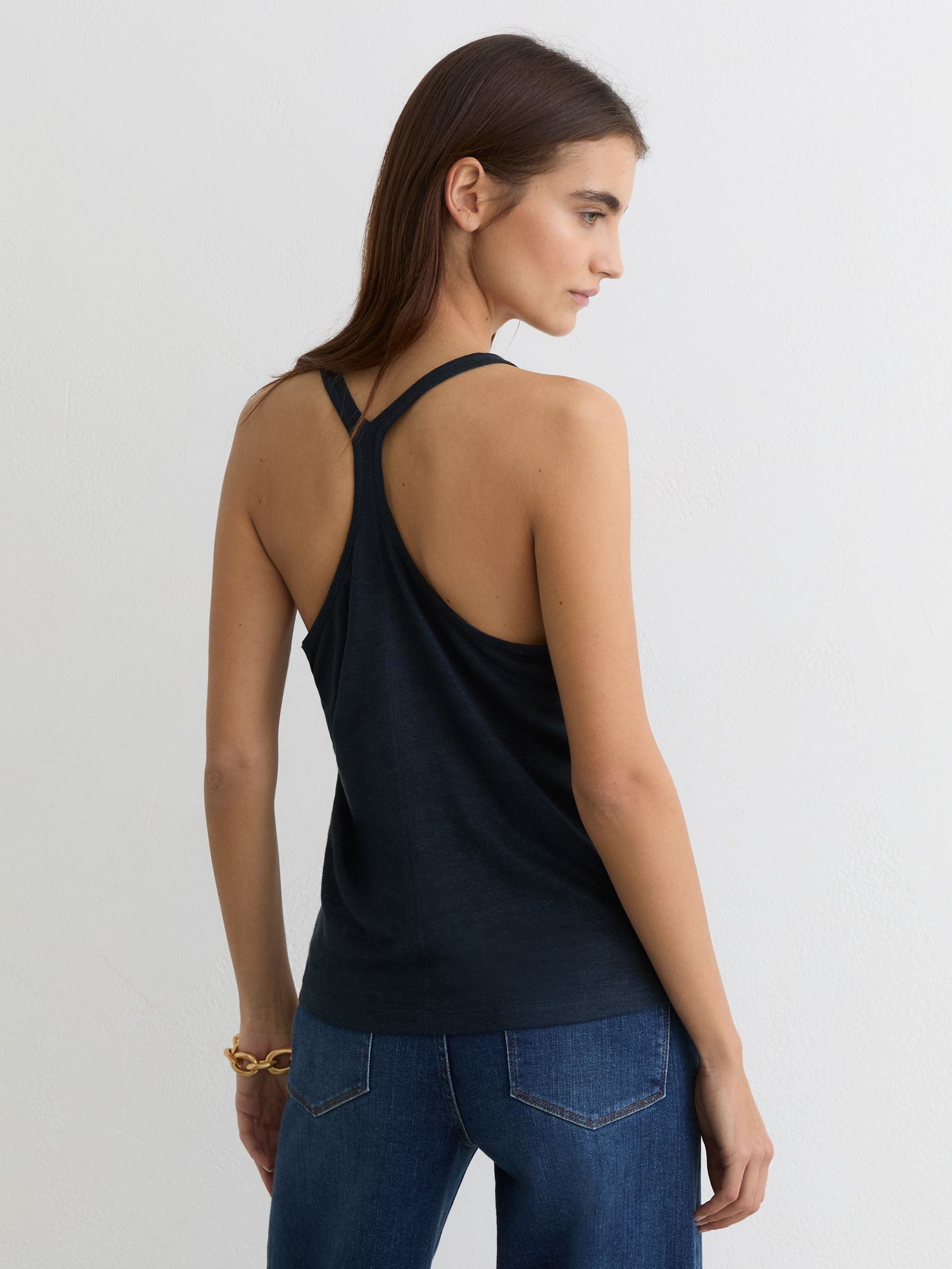 Reiss Linen Racer-Back Vest in Navy - REISS | Reiss UK