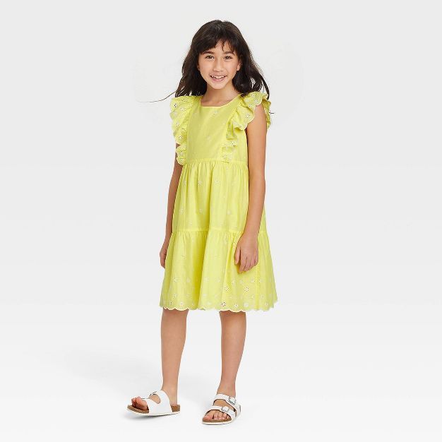 Girls' Floral Tiered Flutter Sleeve Woven Dress - Cat & Jack™ Mint | Target