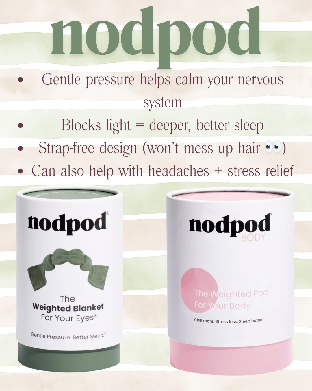 Nodpod weighted eye mask + body blanket at Ulta 🤍✨

I haven’t tried these yet, but I’ve been seeing so much talk about them for relaxation, winding down at night, and creating that calm, cozy reset moment at home. Perfect for self-care nights or when you just need to unplug.

Shop my LTK picks 🤍 #LTKbeauty #UltaBeauty #Nodpod

#LTKMothersDay #LTKselfcare #LTKBeauty