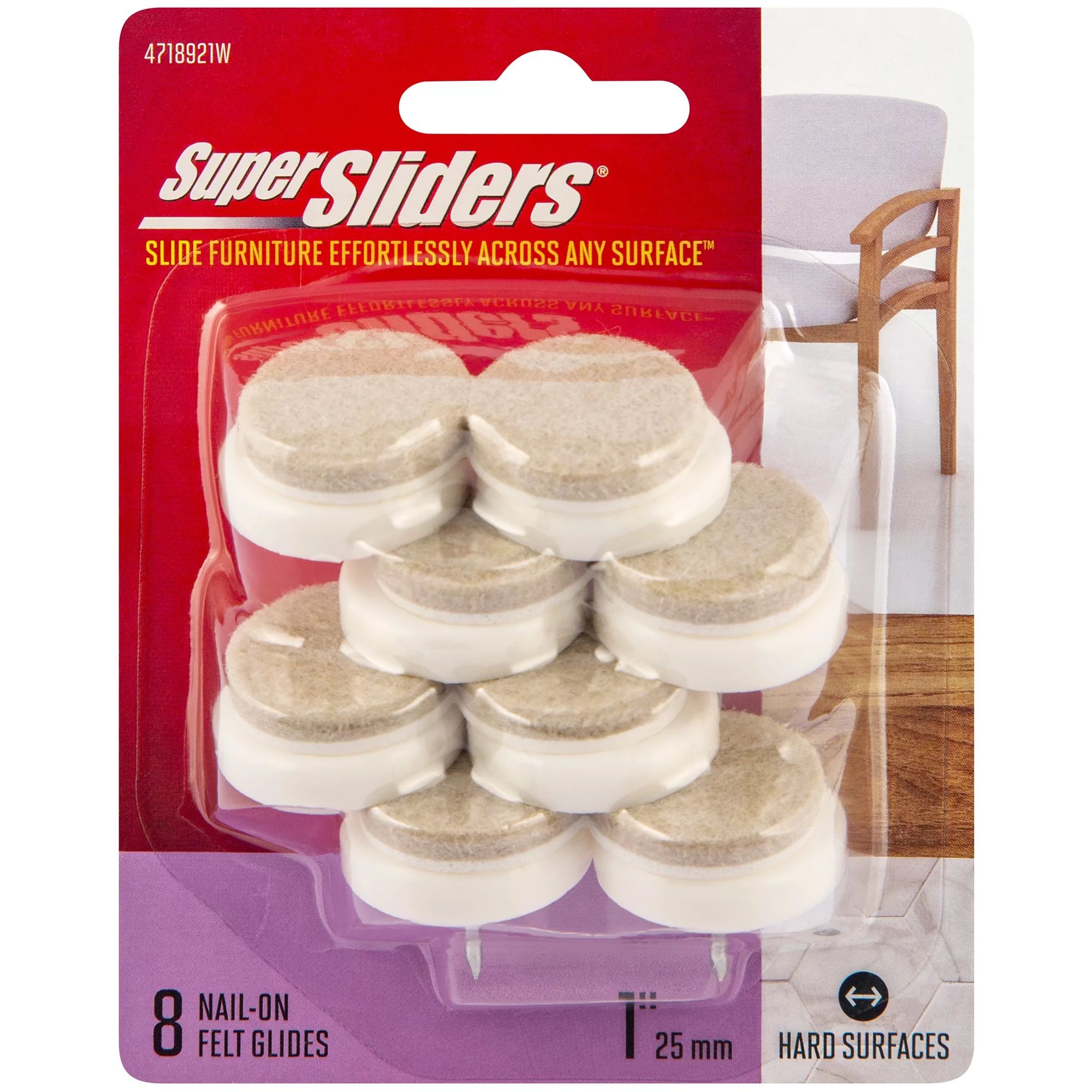 Super Sliders 1" Round Nail on Felt Furniture Pad for Straight Legs Beige, 8 Pack | Walmart (US)
