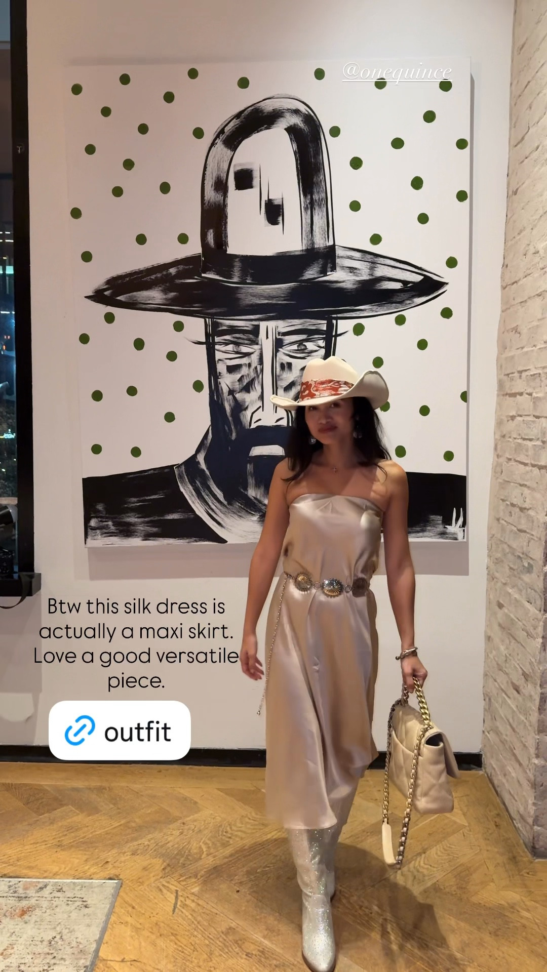 When your silk skirt doubles as a dress. Quince find.