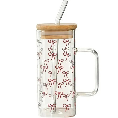 Christmas Glass Cups,13oz Iced Coffee Cups with Lids and Straws,Bow Glass Cup,Cute Tumbler Smoothie Cup,Cute Drinking Can Jar,Tumbler,Birthday Gifts for Women,Teen Girl Stuff | Walmart (US)