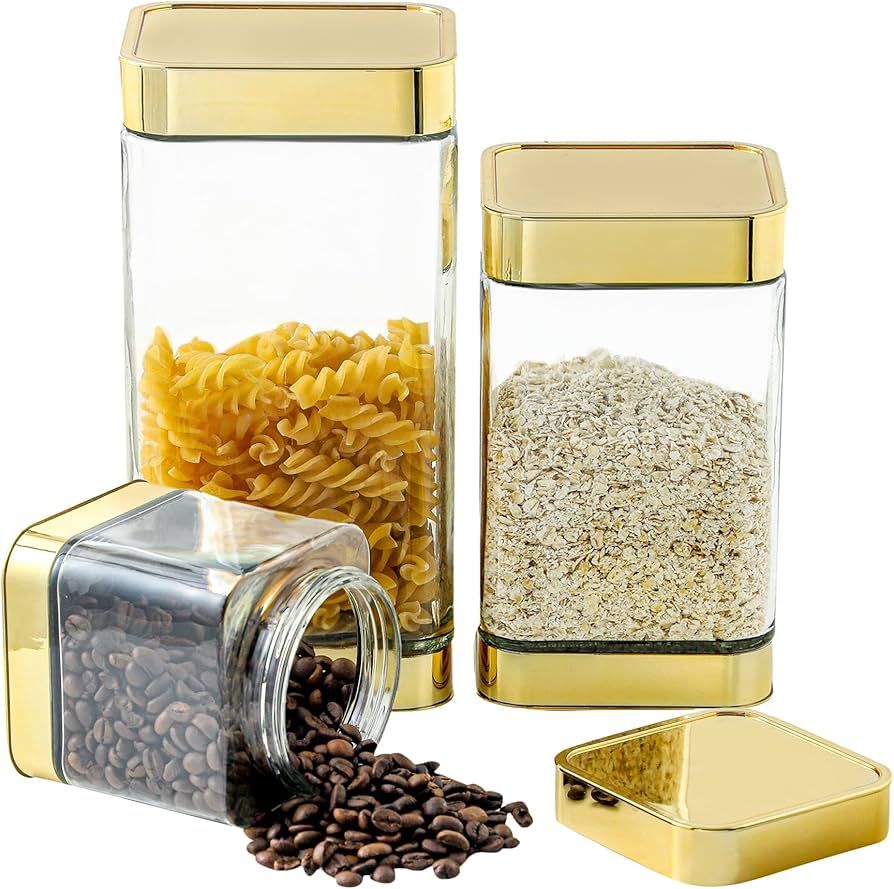 Glass Storage Jars-Large Kitchen Glass Canisters with Airtight Lids -Coffee Pasta Sugar Tea Snack... | Amazon (US)