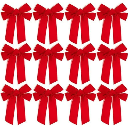 12 Pack Red Christmas Ribbon Bows for Xmas Wreath Holiday Party Favors, Gift Wrapping and Xmas Tree Decoration, 9" x 12" | Walmart (US)