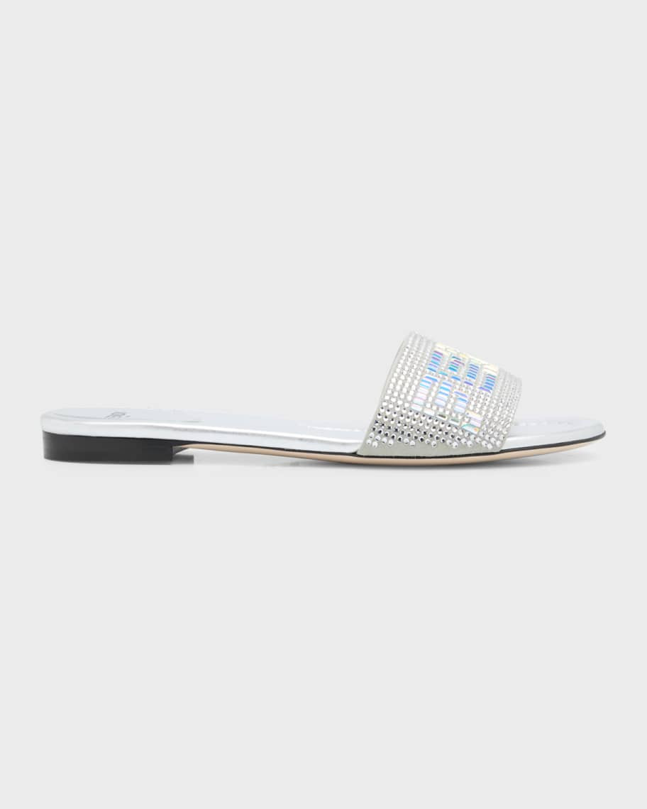 Fendi Crystal Logo Flat Resort Sandals | Neiman Marcus