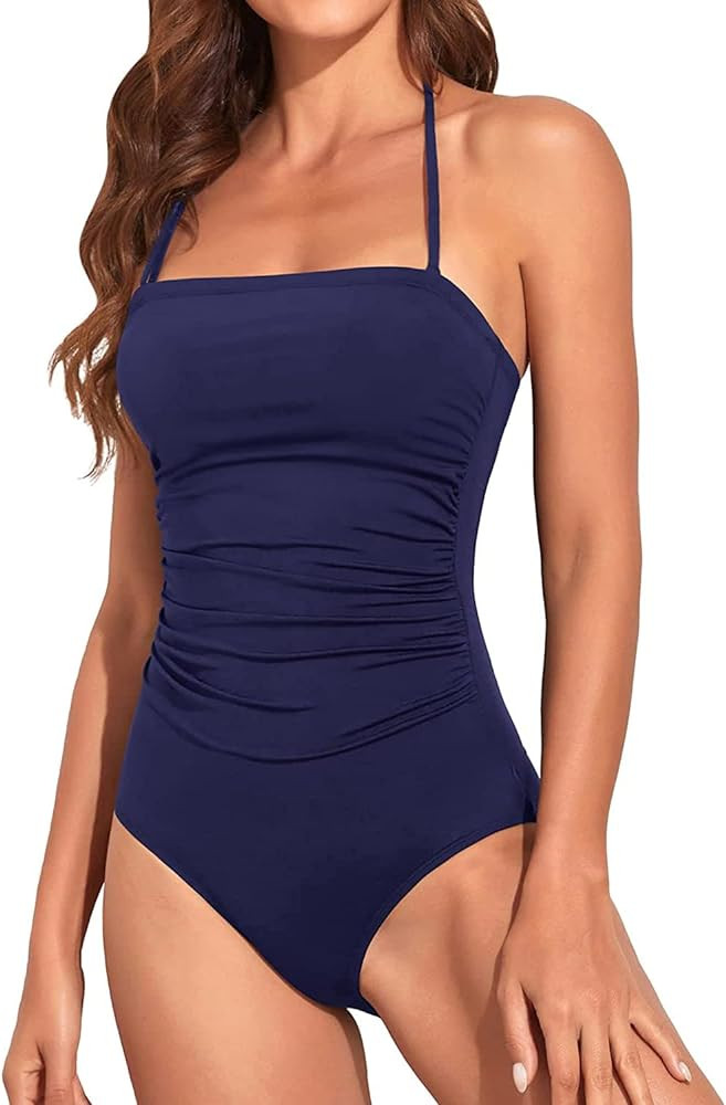 Holipick Women Tummy Control One Piece Swimsuits Strapless Bandeau Bathing Suits Slimming Halter ... | Amazon (US)