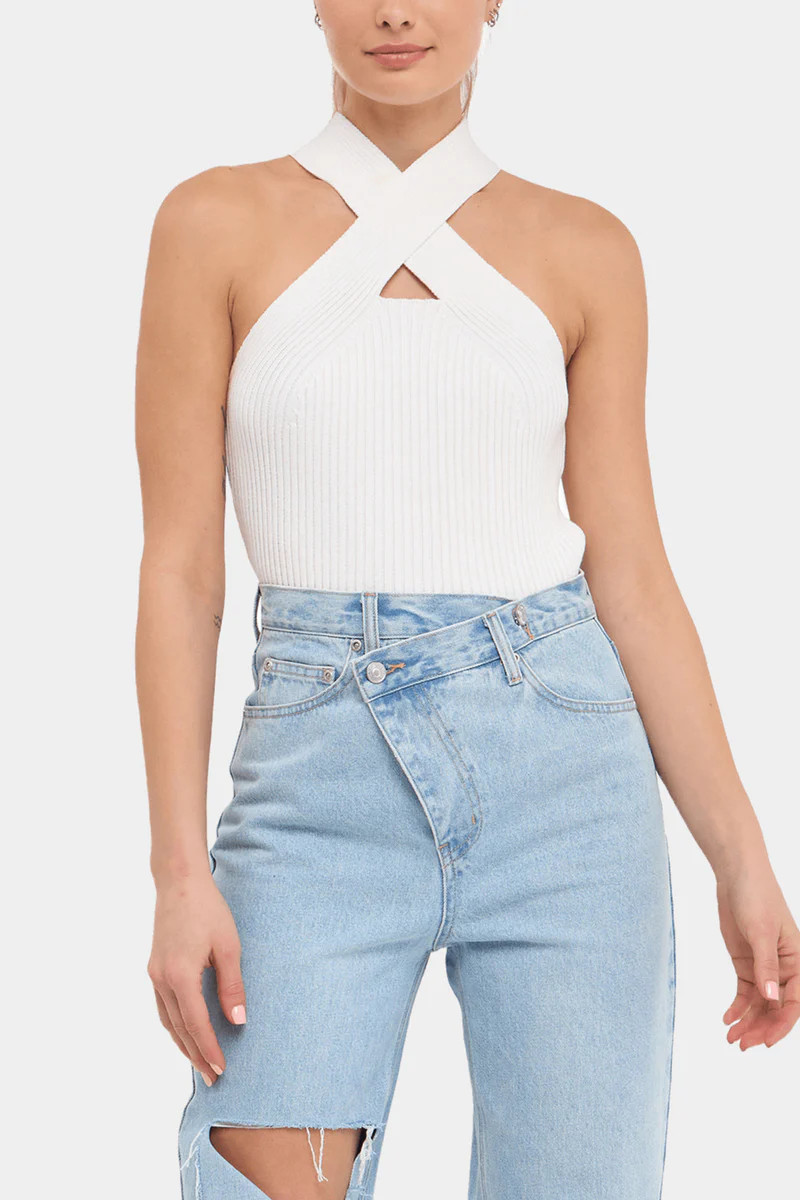 Cross Haltered Rib Knit Tank | Lord & Taylor