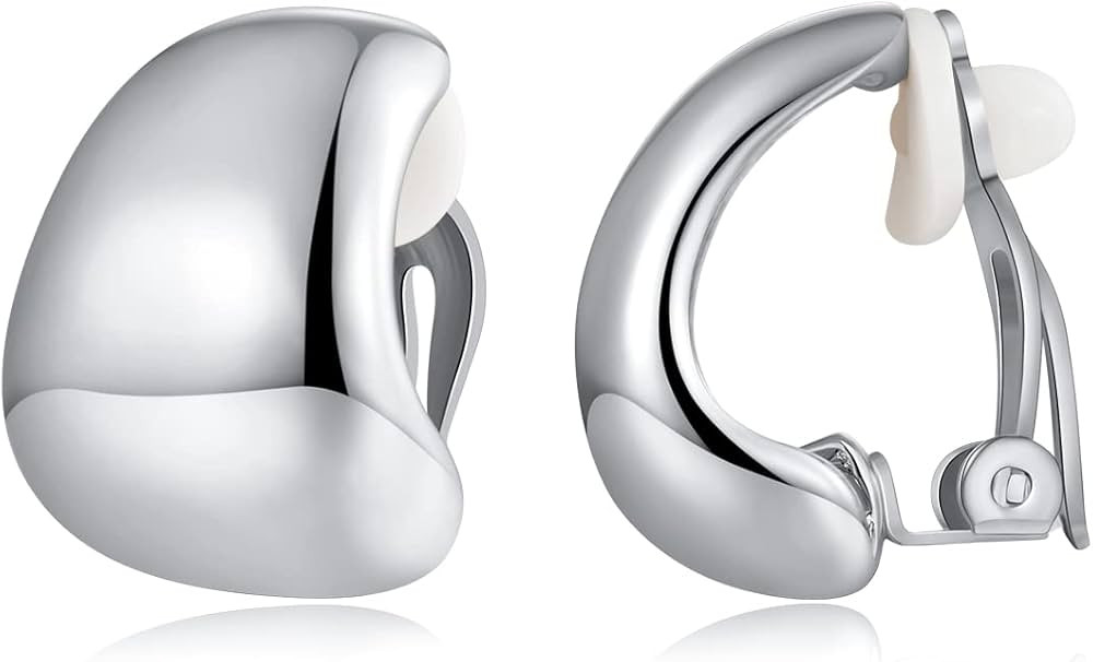 Dainty Small Chunky Clip On Earrings for Women 14K Gold Silver Retro Clip Earrings Multiple Style... | Amazon (US)