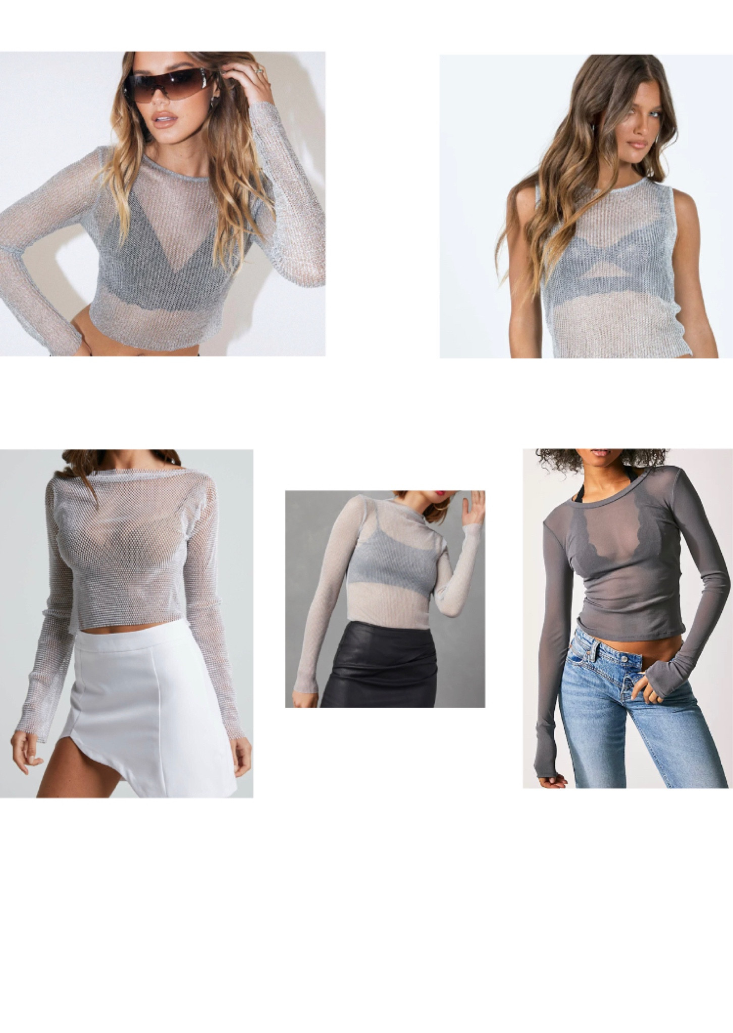 Silver mesh and sheer long sleeve tops! Perfect for concerts and more! #silverlongsleeve #silvertop #silvermeshtop #silversheertop #silverlongsleevecroptop #meshtop