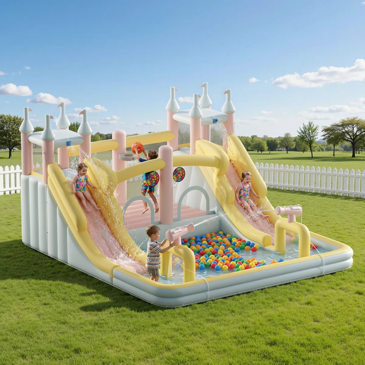 Inflatable Bounce House, Water Slide With Jumping Area, Climbing Wall, Splash Pool And Water Gun,... | Wayfair North America
