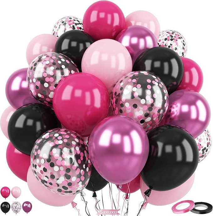 Pink and Black Balloons, 60Pcs 12 Inch Hot Pink Light Pink Black Confetti Metallic Pink Party Bal... | Amazon (US)