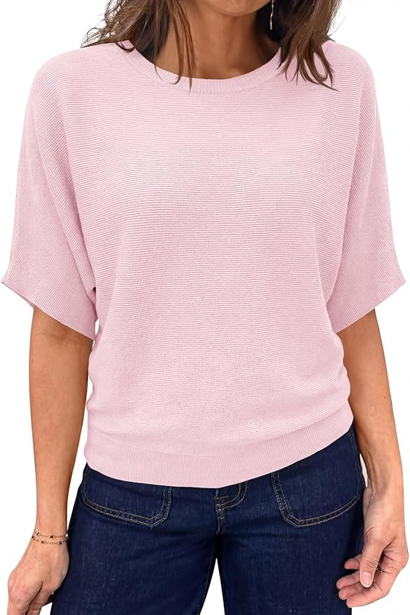 Saodimallsu Womens Short Sleeve Sweater Summer Batwing Trendy Casual Boat Neck Lightweight Loose ... | Amazon (US)