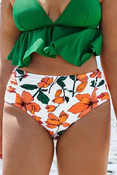 Zoe Floral High Waisted Plus Size Bikini Bottom | Cupshe
