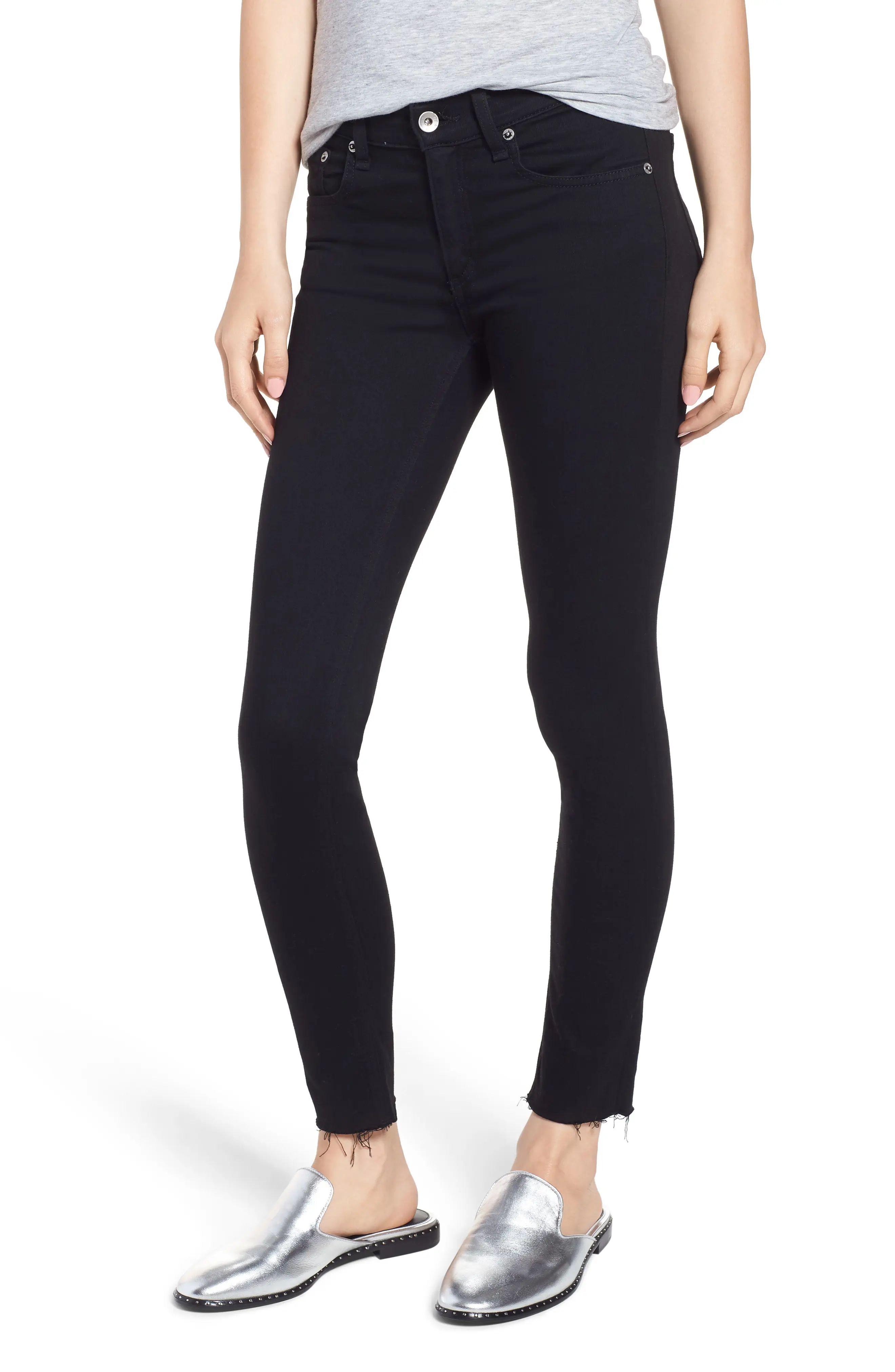 rag & bone/JEAN Raw Hem Ankle Skinny Jeans (Black Raw Hem) | Nordstrom