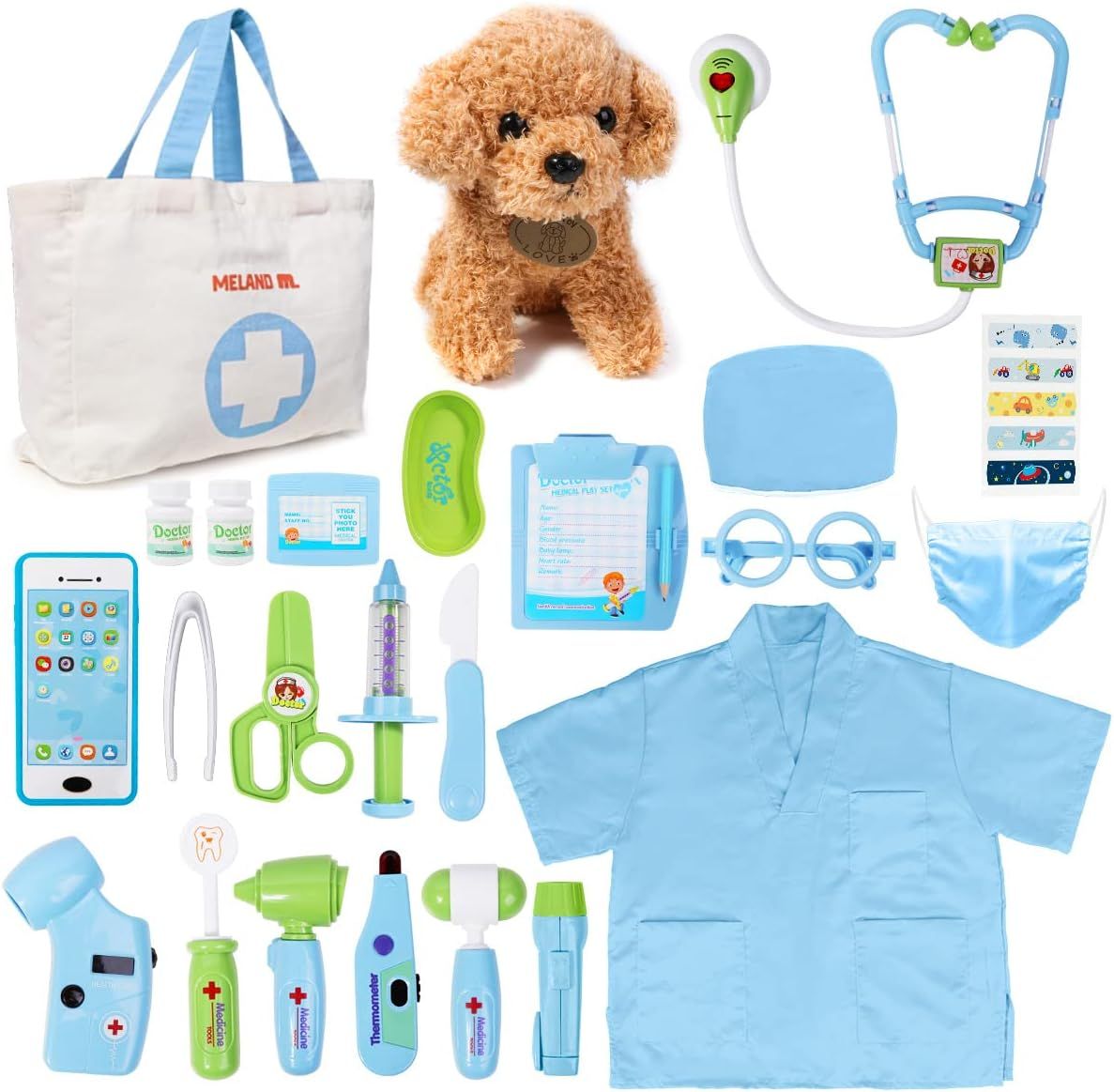 Meland Toy Doctor Kit for Kids - Pretend Play Doctor Set with Dog Toy, Carrying Bag, Electronic S... | Amazon (US)