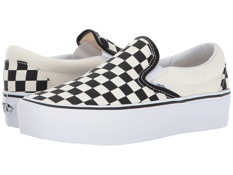 Vans Classic Slip-On Platform (Black and White Checker/White) Slip on Shoes | Zappos