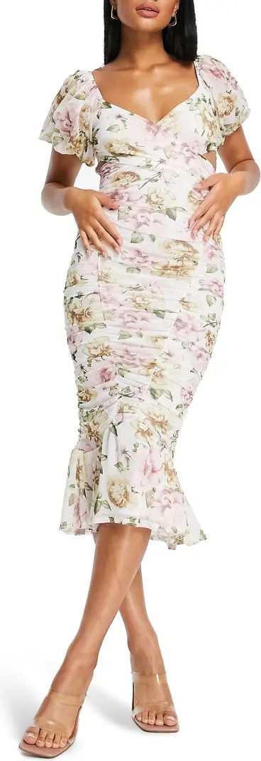 ASOS DESIGN Floral Ruched Midi Dress | Nordstrom | Nordstrom