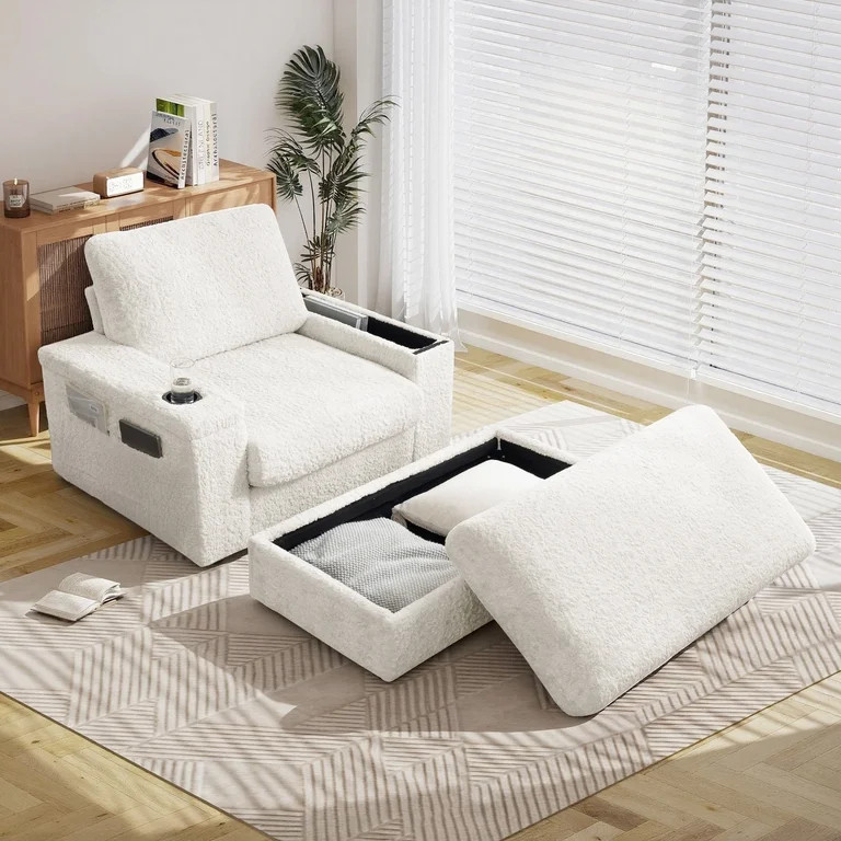 Muumblus 42" Chaise Lounge Indoor, Accent Armchair with Storage Ottoman & Armrests, Oversized Lou... | Walmart (US)