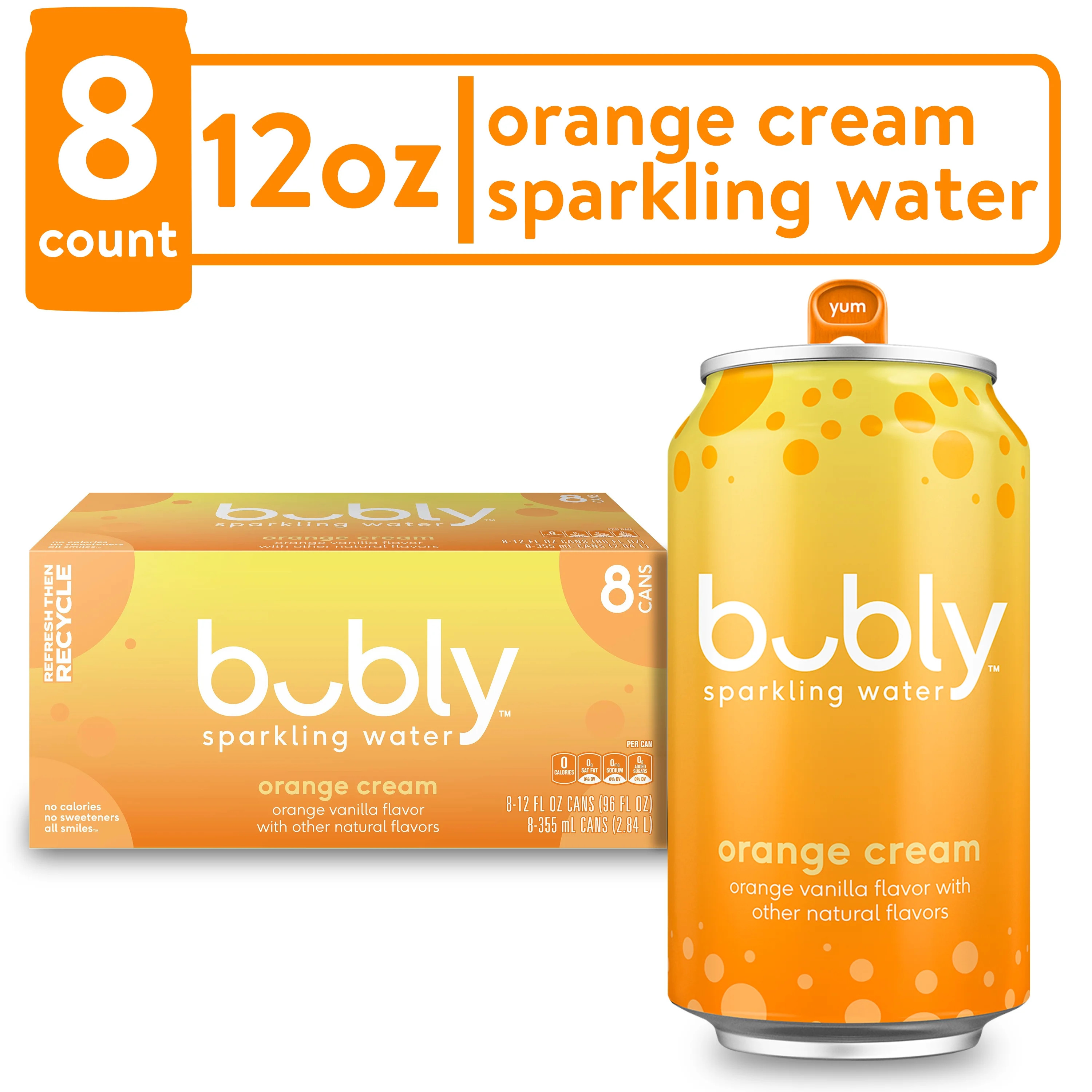 bubly Orange Creamsicle Sparkling Water, 12 fl oz, 8 Pack Cans | Walmart (US)