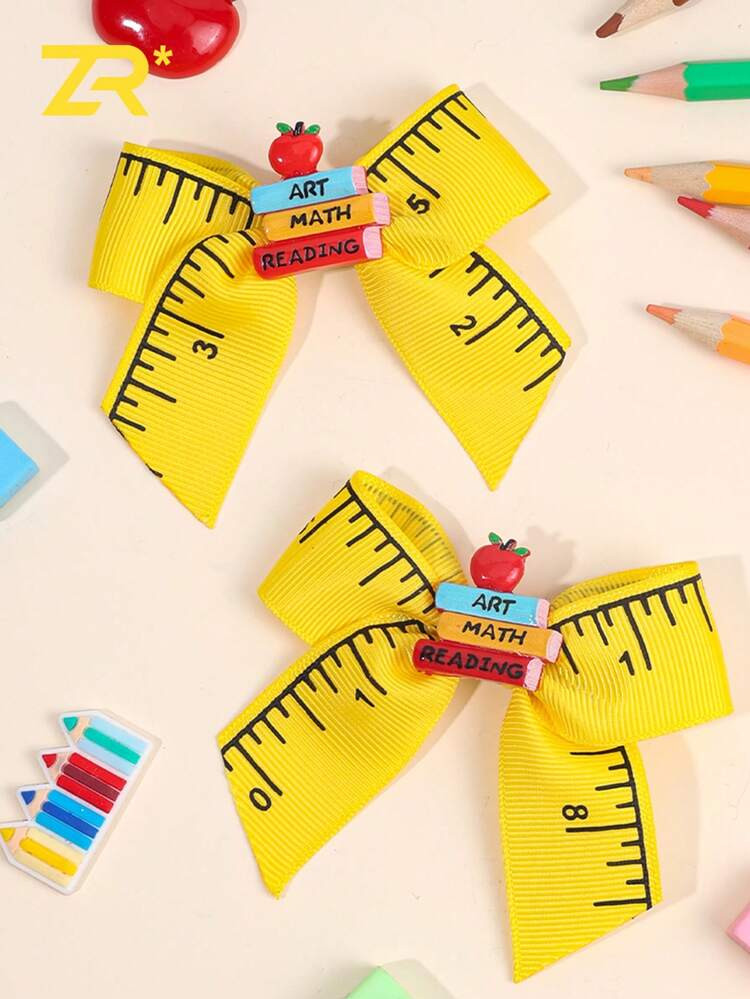 2pcs Girls Back-To-School Season Hair Bow Clips Yellow Grosgrain Ribbon Alligator Clips Bowknot Barrettes Women Hair Accessories ,Flat Claw Clip, School Stuff | SHEIN