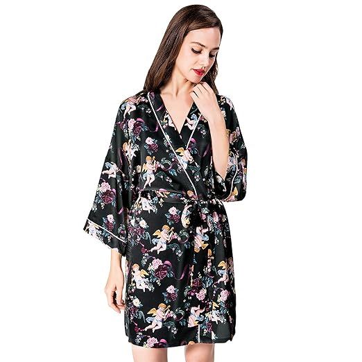 COLD POSH Women's Silk Satin Robe Short Kimono Knee Length Bathrobe Sleepwear Luxury Gift,S/L | Amazon (US)