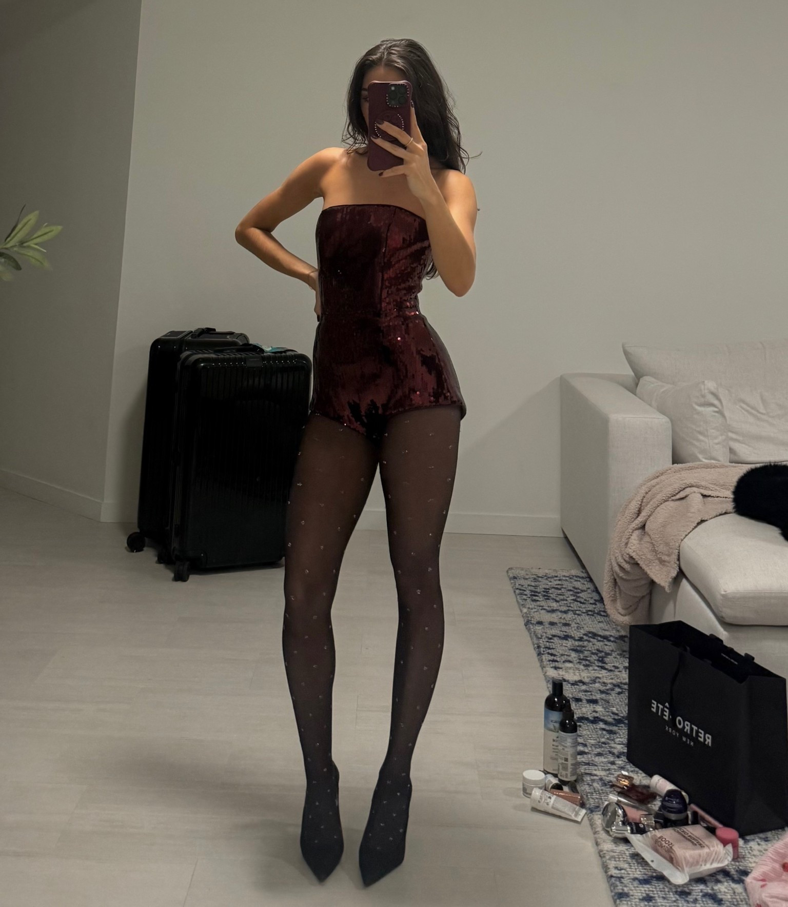 Full outfit. Wearing XS romper, M tights, XS jacket 