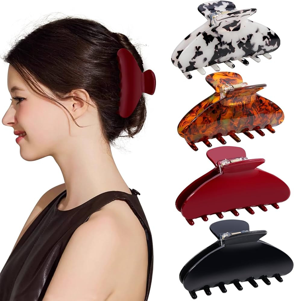 4 Pcs Cherry Red Large Acrylic Hair Claw Clips for Women Girls - Cute Strong Grip Non-Slip Clips ... | Amazon (US)