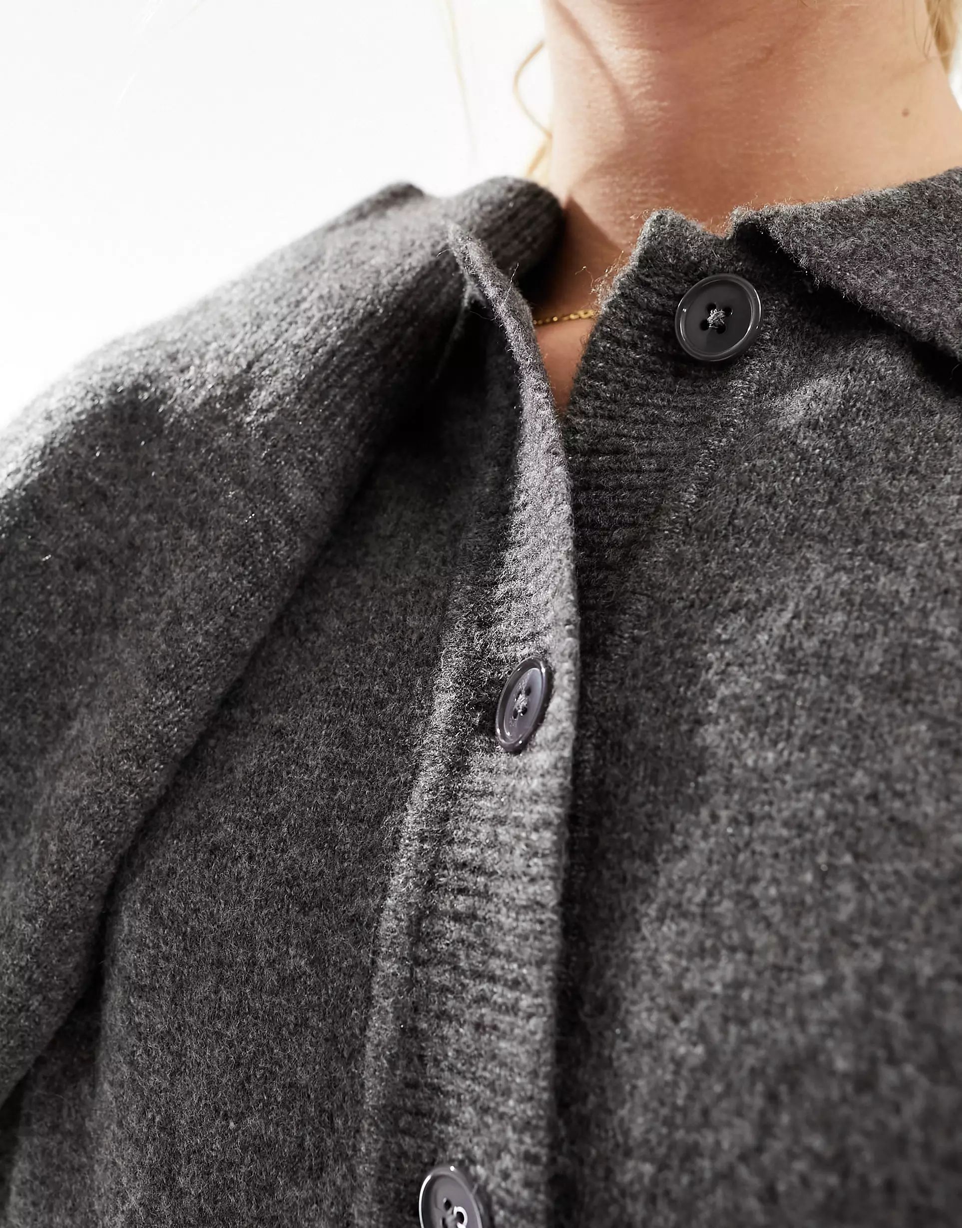 ASOS DESIGN knitted collar shirt cardigan in charcoal | ASOS | ASOS (Global)