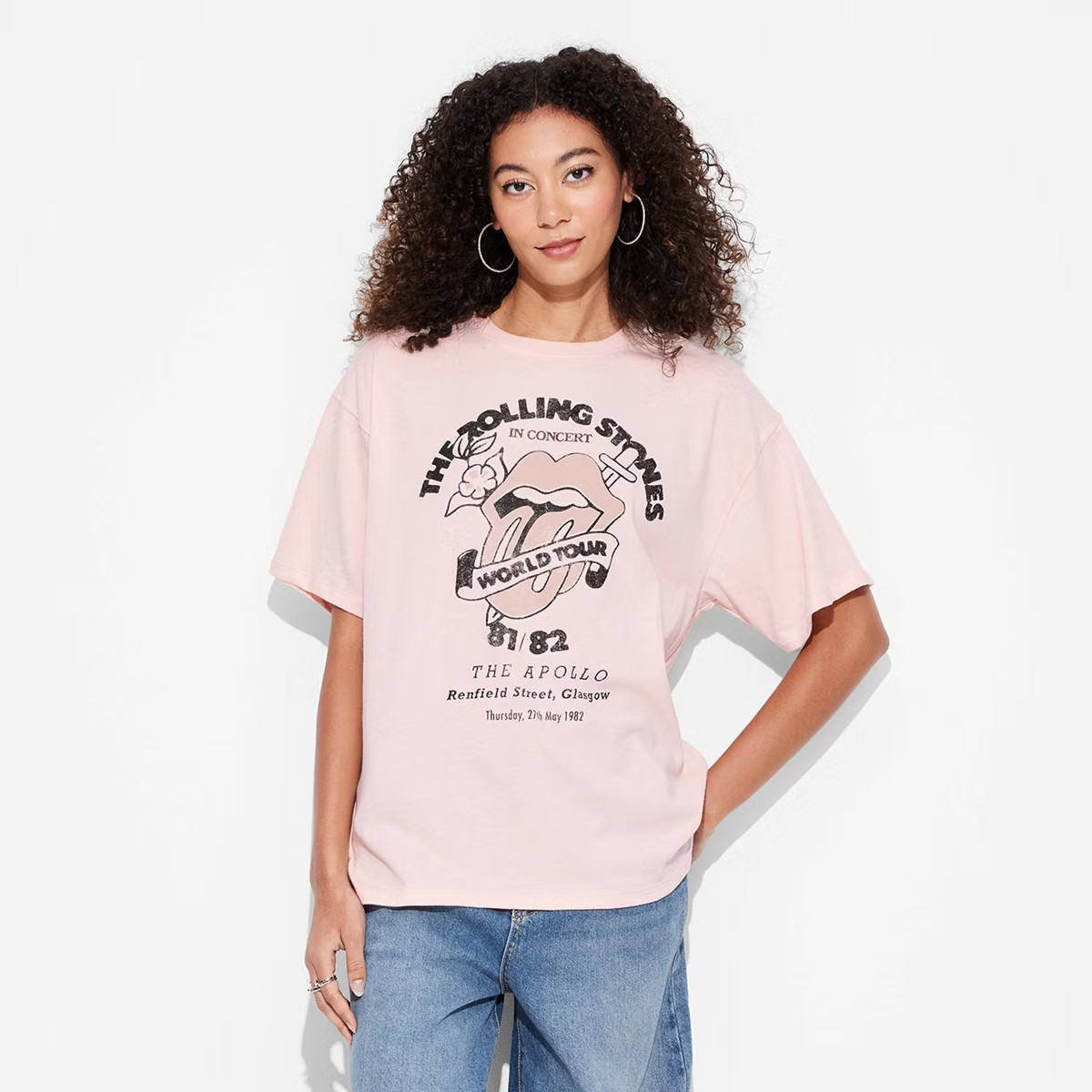 Women's The Rolling Stones Tour Oversized Short Sleeve Graphic T-Shirt - Pink | Target