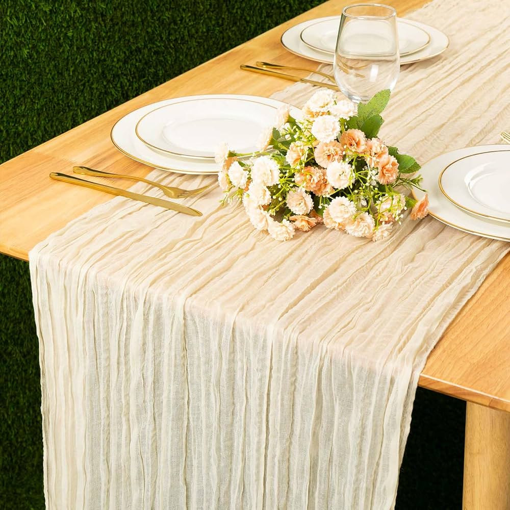 Kesfey 90x400cm Cheesecloth Table Runner Beige, 13FT Long Rustic Gauze Boho Table Runner for Wedd... | Amazon (UK)