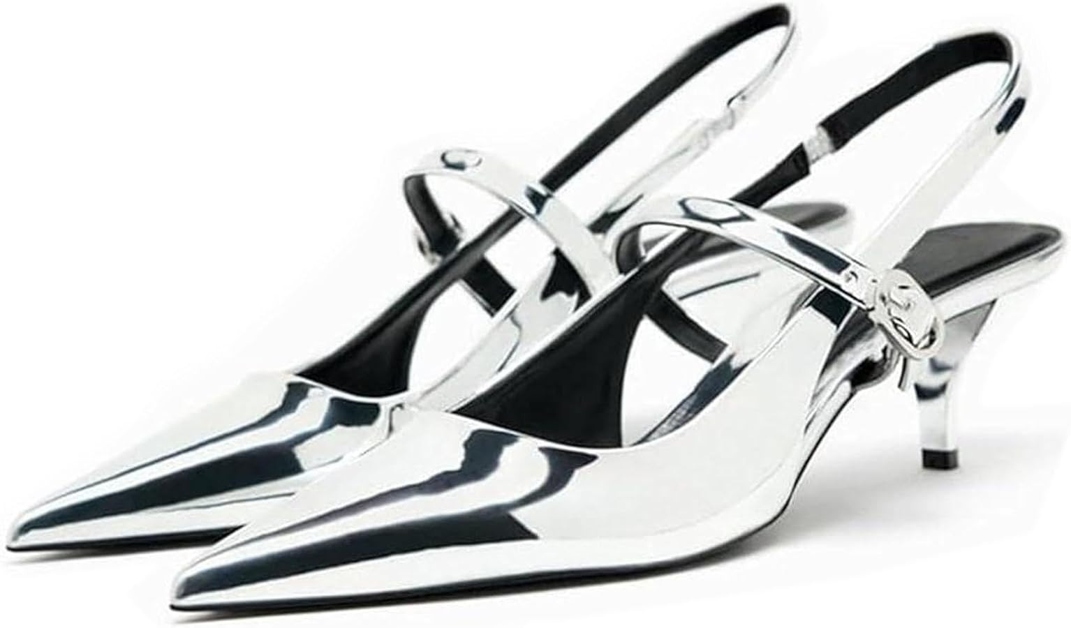 DREAMCIA Metallic Silver Slingback Heels for Women,Women's Slingback Kitten Heel with Pointed Toe... | Amazon (US)