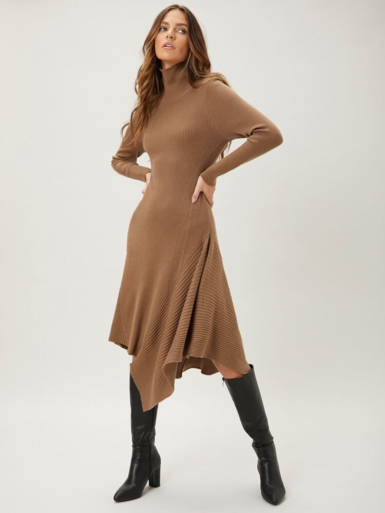 MOTF PREMIUM WOOL-MIX ASYMMETRICAL HEM SWEATER DRESS | SHEIN