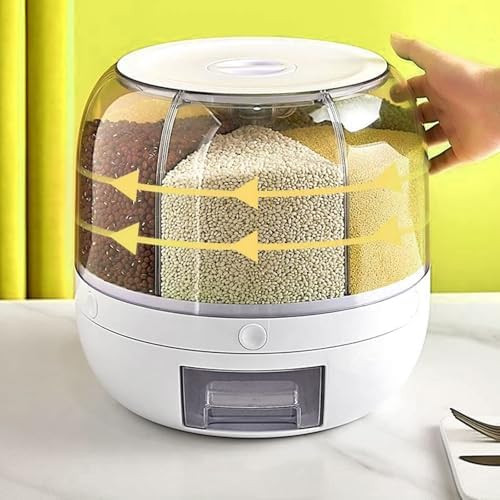 Rotating Grain Dry Food Dispenser Countertop - 6 Grids Cereal Tank Dispenser for Lentils, Rice, B... | Amazon (US)