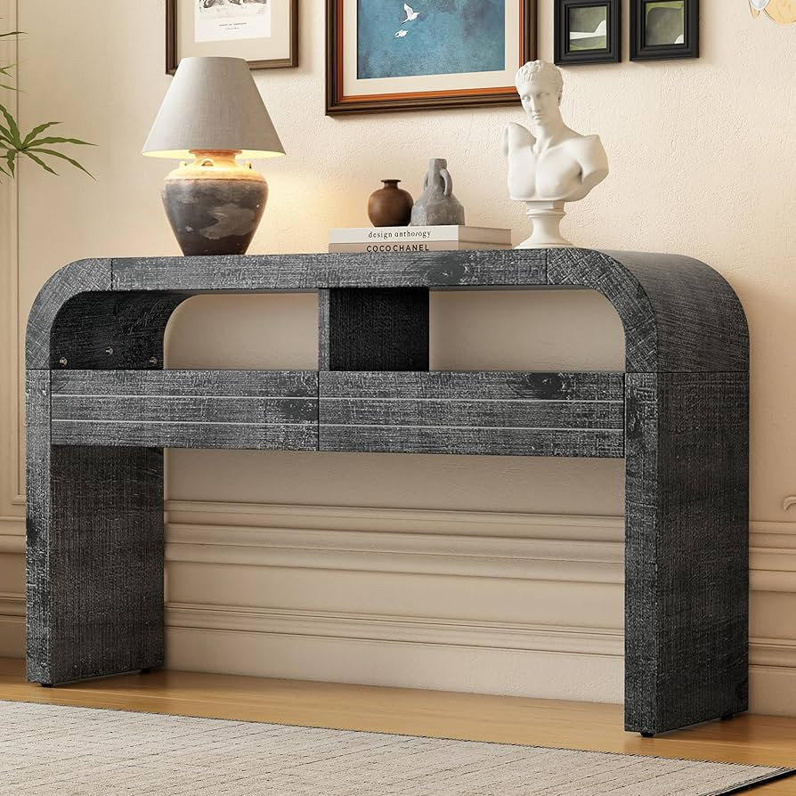 Amposei Retro Curved Console Table 52-Inch Sofa Entryway Table Dining Buffet with Drawers & Open ... | Amazon (US)