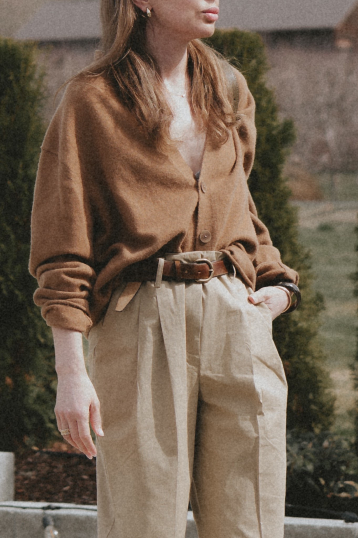 Top faves on my LTK: @SEZANE  Romain trousers + @guestinresidence Everywhere cardigan. 
Styled with Buck Mason belt and Toteme belted tote. 

#LTKSeasonal #LTKootd