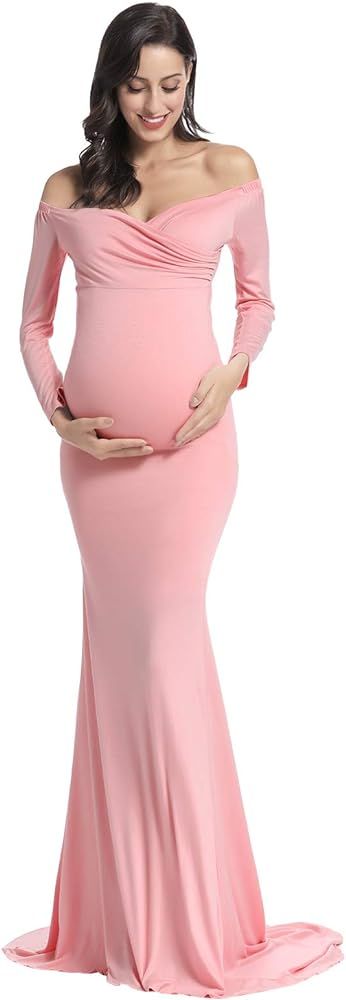 Off Shoulder Elegant Fitted Mermaid Maternity Gown for Photoshoot Baby Shower Dress | Amazon (US)