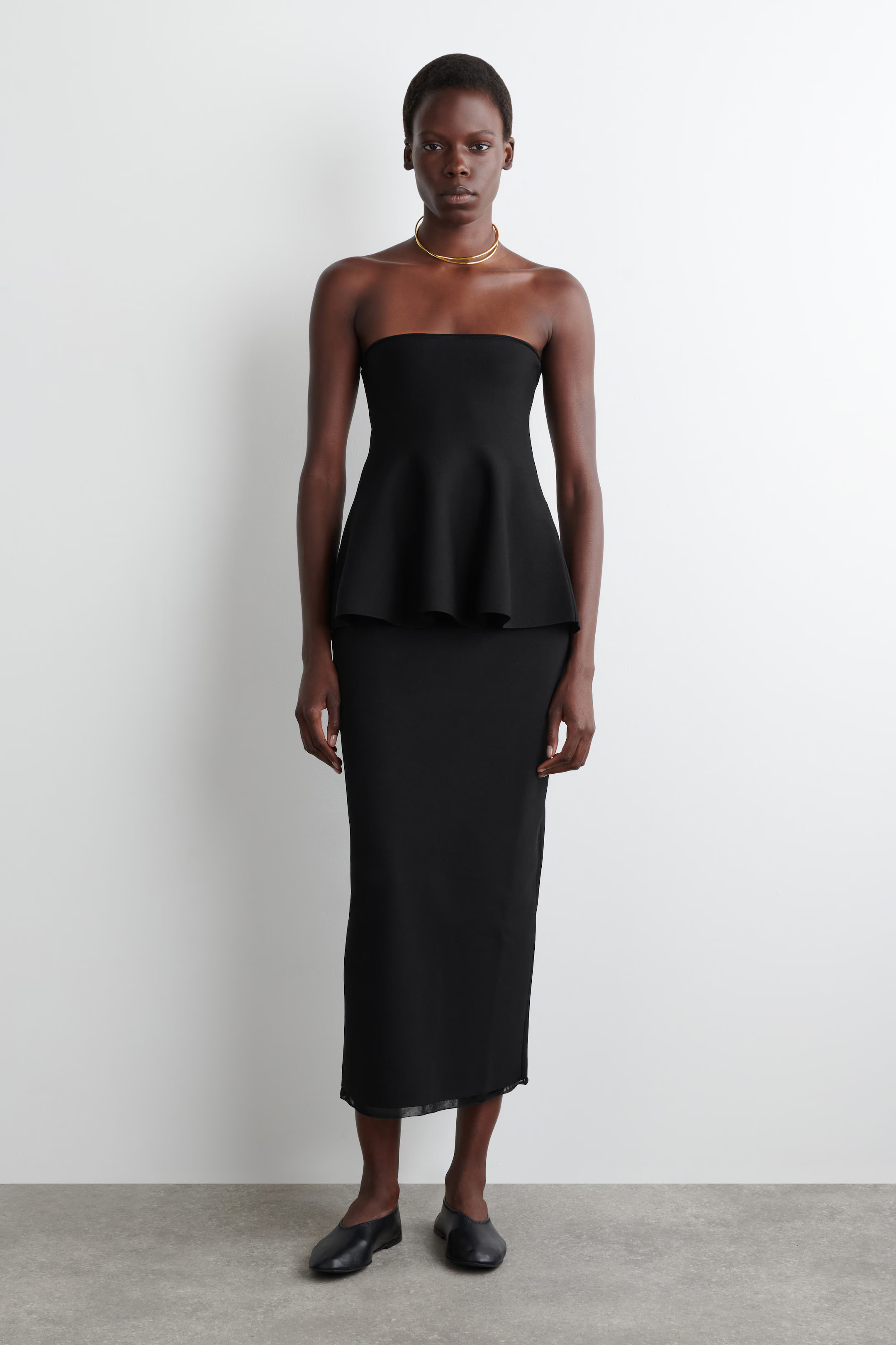 SHEER-DETAIL KNITTED PEPLUM TOP - BLACK | COS GB | COS UK