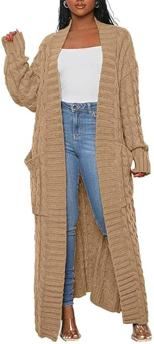 Long Sweaters for Women Cardigan Open Front Long Sleeve Plus Size Chunky Cable Knit Duster Cardig... | Amazon (US)