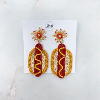 Hot Dog Earrings, Hotdog Summer Festival Fair Teacher Beaded Felt Back Earring | Etsy (US)