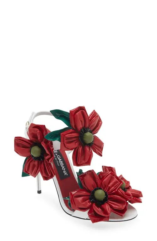 Dolce & Gabbana Floral Slingback Stiletto Sandal in Bianco/Garofani Rosa at Nordstrom, Size 8Us | Nordstrom