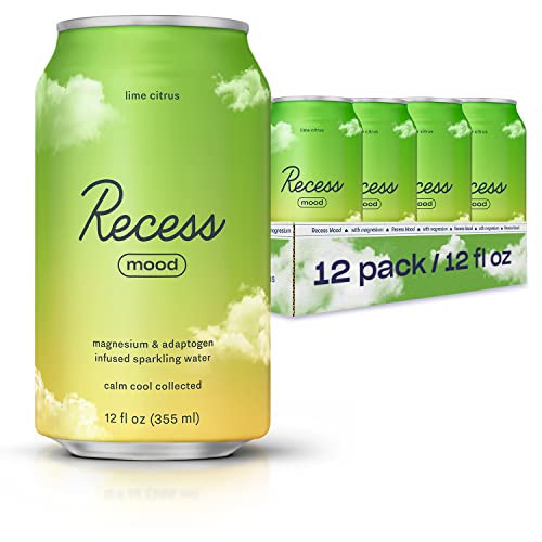 Recess Mood Magnesium & Adaptogen Drink, Relaxation Beverage, 12 ounce (Lime Citrus, 12 pack) | Amazon (US)