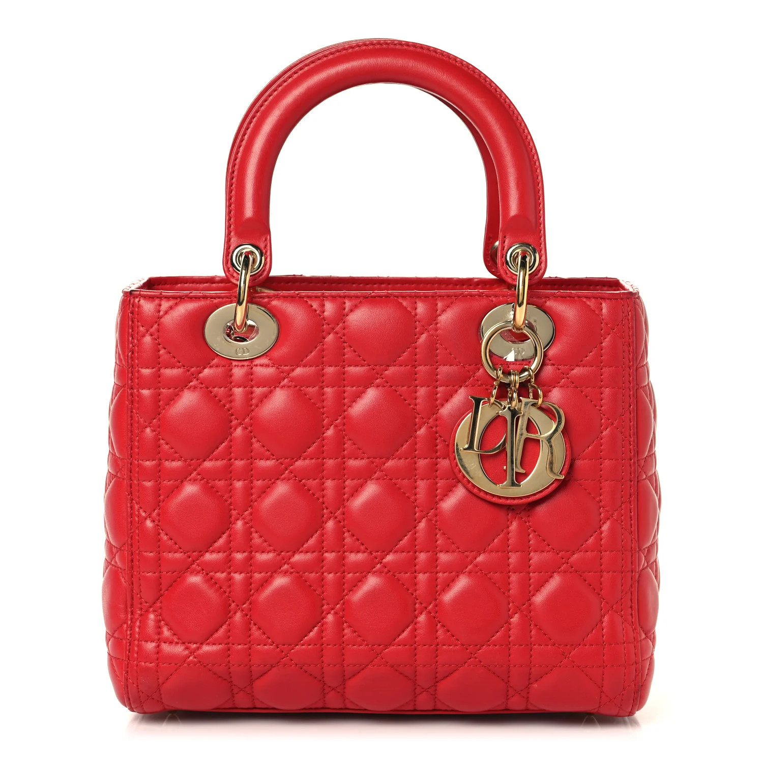 Christian Dior Lambskin Cannage Medium Lady Dior Red 1798575 | FASHIONPHILE (US)