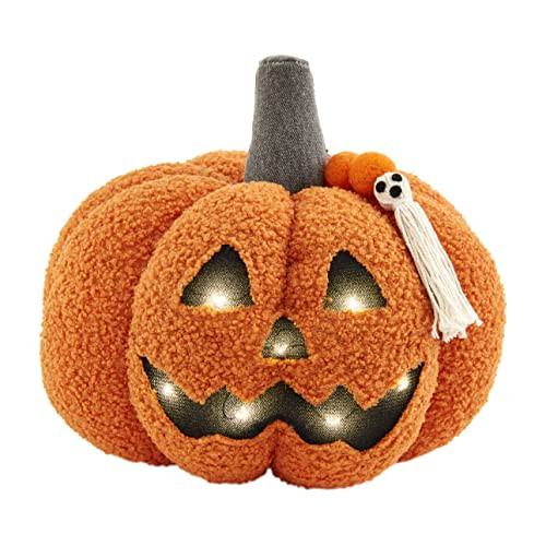 Mud Pie Light Up Sherpa Jack-o-Lantern Pillow, Orange,8" x 9" | Amazon (US)