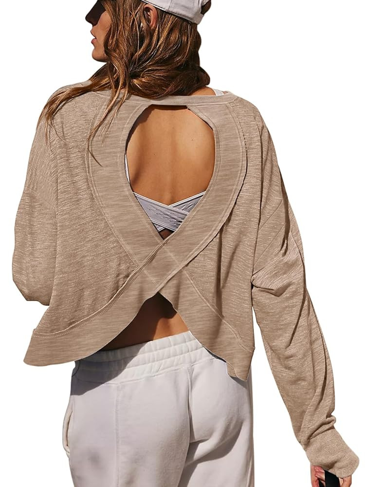 LASLULU Womens Open Back Long Sleeve Workout Tops Athletic Shirts Boat Neck Casual Running Tee Y2... | Amazon (US)