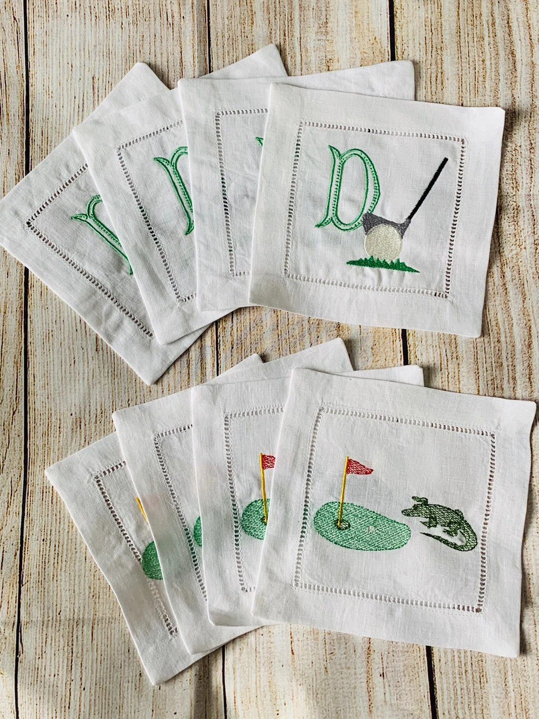 Embroidered Linen Golf Cocktail Napkins: Monogrammed or Alligator Design | Etsy (US)