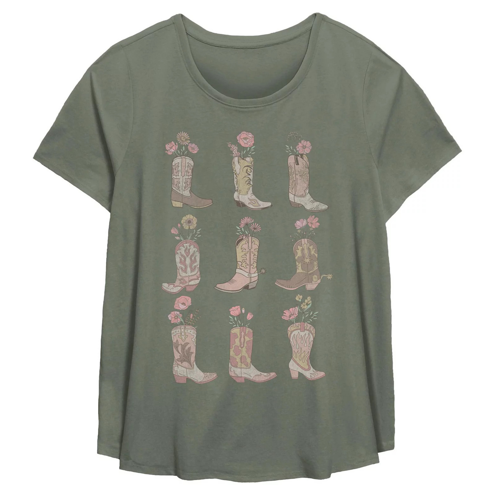 Plus Size Vintage Cowgirl Boots and Flowers Flowy Graphic Tee, Women's, Size: 0X, Green | Kohl's